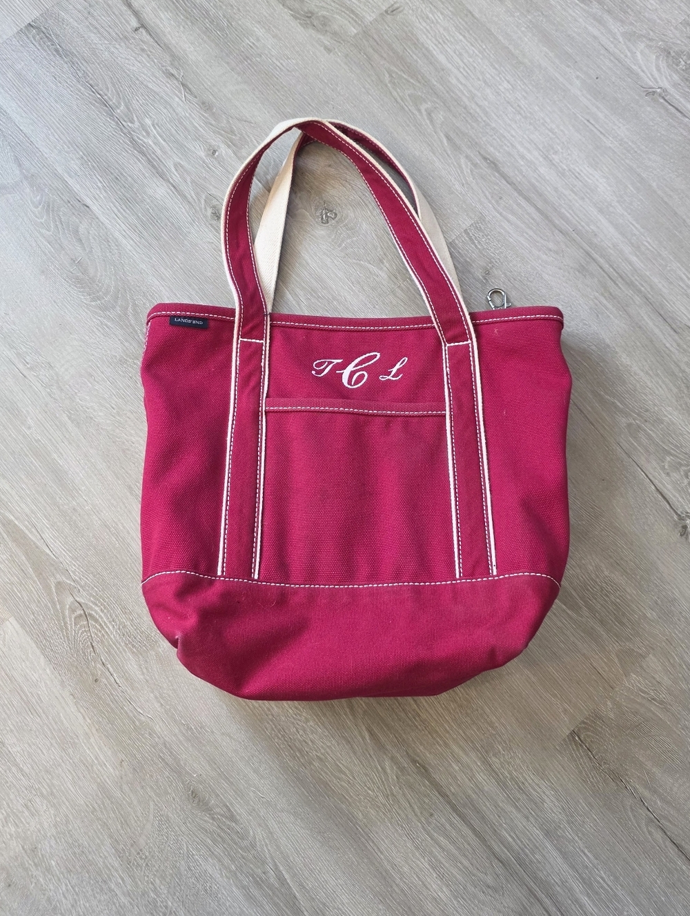 Lands' End Boat & Tote Red Canvas White Trim Medium Size